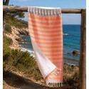 Fouta grise rayée orange doublée éponge
