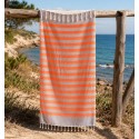 Fouta grise rayée orange doublée éponge