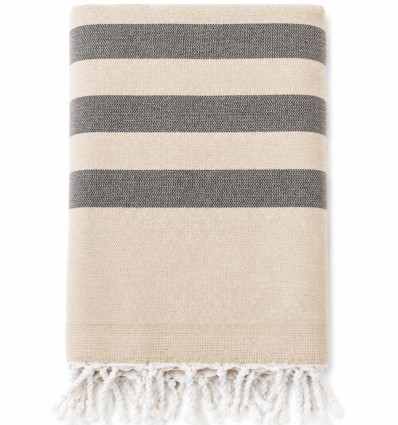 Toalla fouta beige y topo a rayas con rizo
