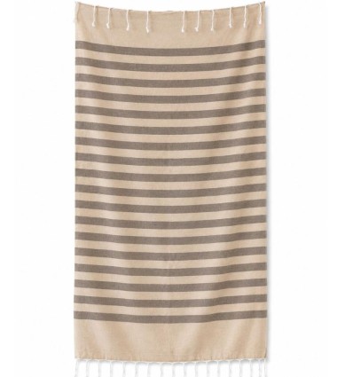 Fouta doublée éponge beige taupe rayée
