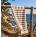 Fouta beige e tortora a righe con spugna