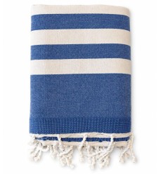 Fouta azul ganga às riscas com felpo 2