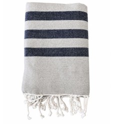 Fouta cinzento antracite às riscas com felpo 2