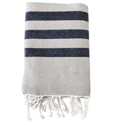 Fouta doublée éponge gris anthracite rayée