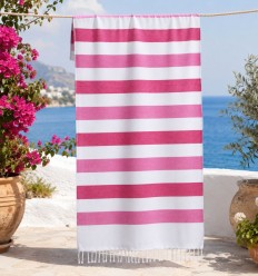 Fouta rose clair et fuchsia doublée éponge