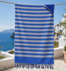 Fouta éponge gris et bleu