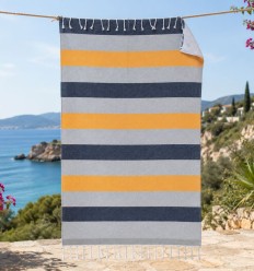 Fouta jaune et bleu nuit doublée éponge - FOUTA TUNISIA