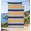 Fouta jaune et bleu nuit doublée éponge - FOUTA TUNISIA