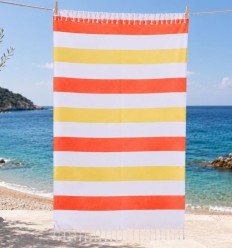 Toalha de praia laranja e amarela, forrada com esponja - FOUTA TUNISIA