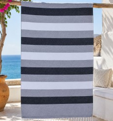 Fouta gris noir et blanc doublée éponge - Fouta absorbante