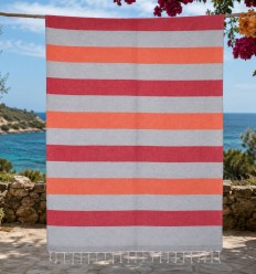 Fouta orange et rouge doublée éponge