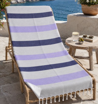 Fouta parme et violet doublée éponge