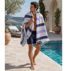 Fouta parme et violet doublée éponge 2