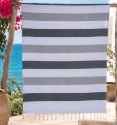 Fouta gris et gris clair doublée éponge - Fouta absorbante