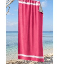 Fouta couleur rose fushia doublée éponge couleur gris