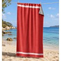 Fouta rouge foncé doublée éponge gris