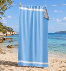 Fouta bleu doublée éponge gris