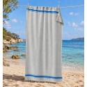 Fouta grise bandes bleues doublée éponge grise