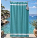 Fouta vert sarcelle doublée éponge grise
