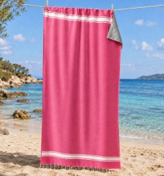 Fouta couleur rose fraise doublée éponge couleur gris