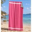 Fouta couleur rose fraise doublée éponge couleur gris