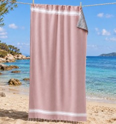 Fouta vieux rose doublée éponge gris