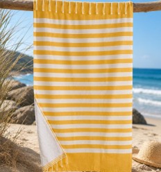 Randig gul fouta med frotté