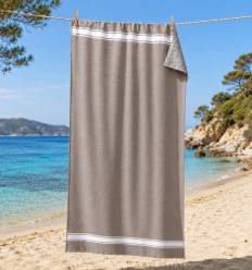 Fouta taupe doublée éponge grise