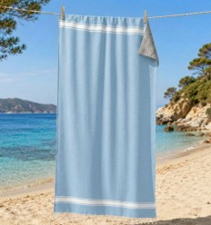 Fouta bleu clair doublée éponge grise