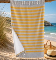 Gestreifte hellgraue Fouta mit Frottee
