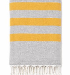 Fouta doublée éponge gris clair à rayures jaunes 2