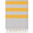 Fouta doublée éponge gris clair à rayures jaunes
