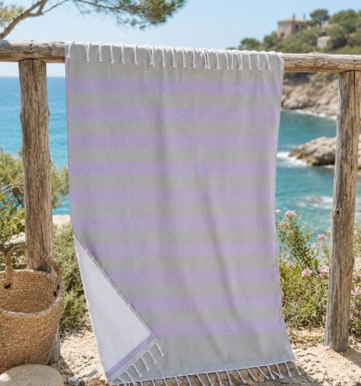 Fouta grigia a righe viola con spugna