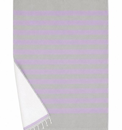 Toalla fouta gris a rayas violetas con rizo