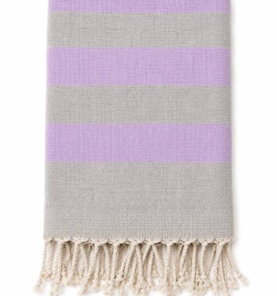 Fouta doublée éponge gris rayé violet