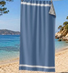 Fouta bleu guède doublée éponge grise
