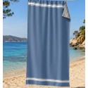Fouta bleu guède doublée éponge grise