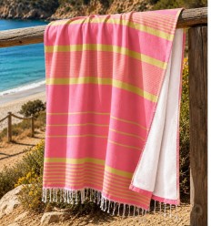Arthur neon pink and yellow terry-lined fouta