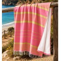 Toalla fouta Arthur rosa flúor y amarilla con rizo