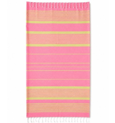 Toalla fouta Arthur rosa flúor y amarilla con rizo