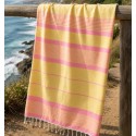 Toalla fouta Arthur amarillo claro y rosa flúor con rizo