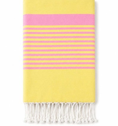 Arthur light yellow and neon pink terry-lined fouta