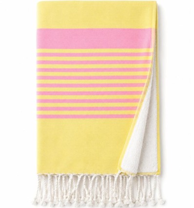 Arthur-fouta i ljusgult och neonrosa med frotté