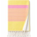 Fouta Arthur doublée éponge jaune clair et rose fluo