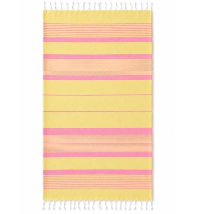 Arthur light yellow and neon pink terry-lined fouta