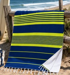 Fouta blu royal e giallo fluo con spugna