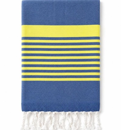 Fouta Azul royal e amarelo fluorescente com felpo
