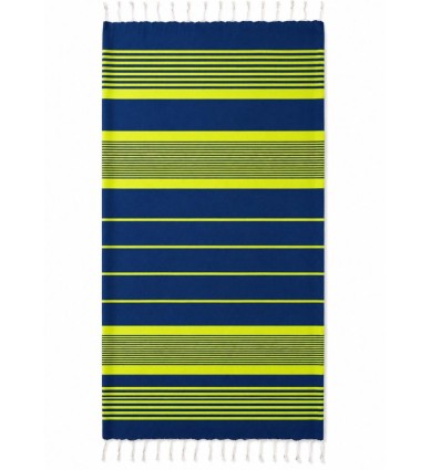 Fouta in Marineblau und Neongelb mit Frottee