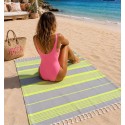 Fouta cinza e amarelo fluorescente com felpo