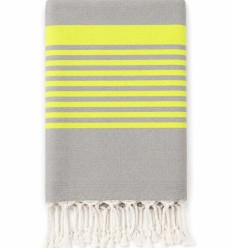 Toalla fouta gris y amarillo flúor con rizo 2